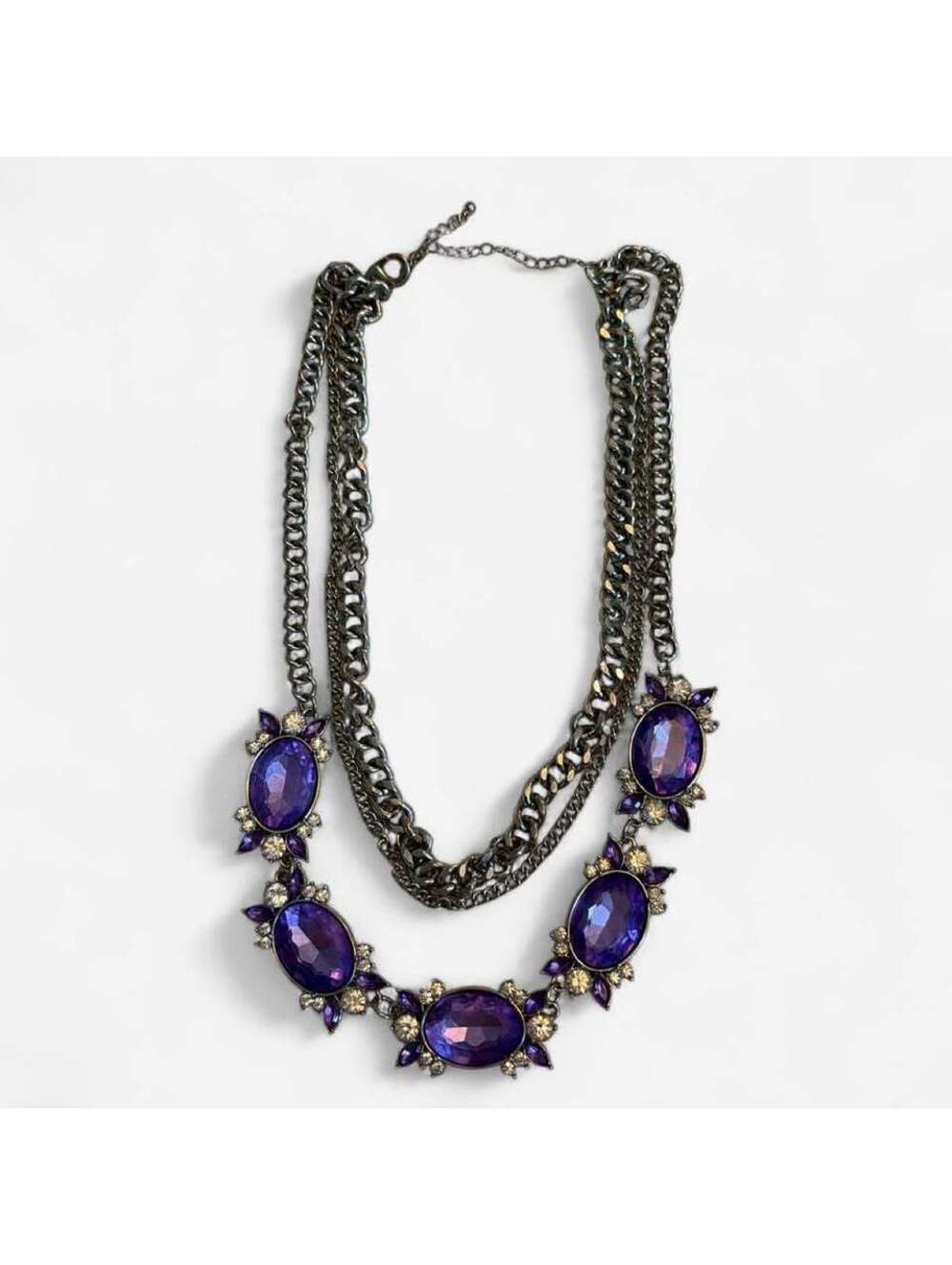 Purple Rhinestone Multi-Strand Statement Necklace